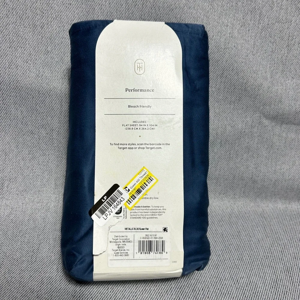 Threshold Queen Performance Flat Sheet Metallic Blue 400 Thread Cotton Sateen